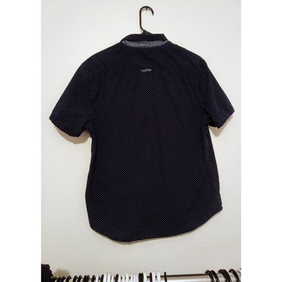 Denim & Flower by Ricky Singh Navy Polka Dot Short Sleeve Button Up Shirt Size L - Picture 2 of 5